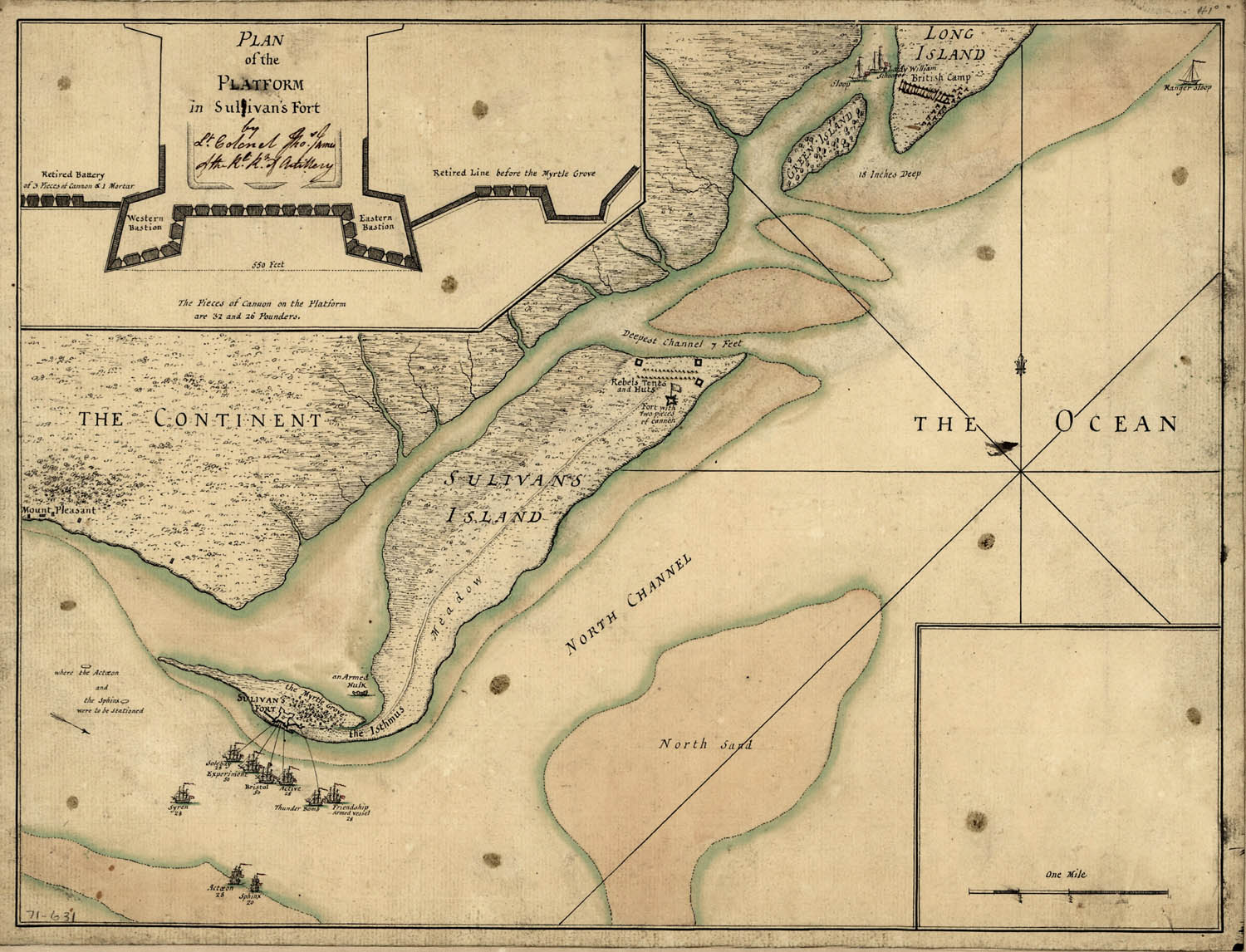 Historic plan of the June 28, 1776 attack on Fort Sullivan