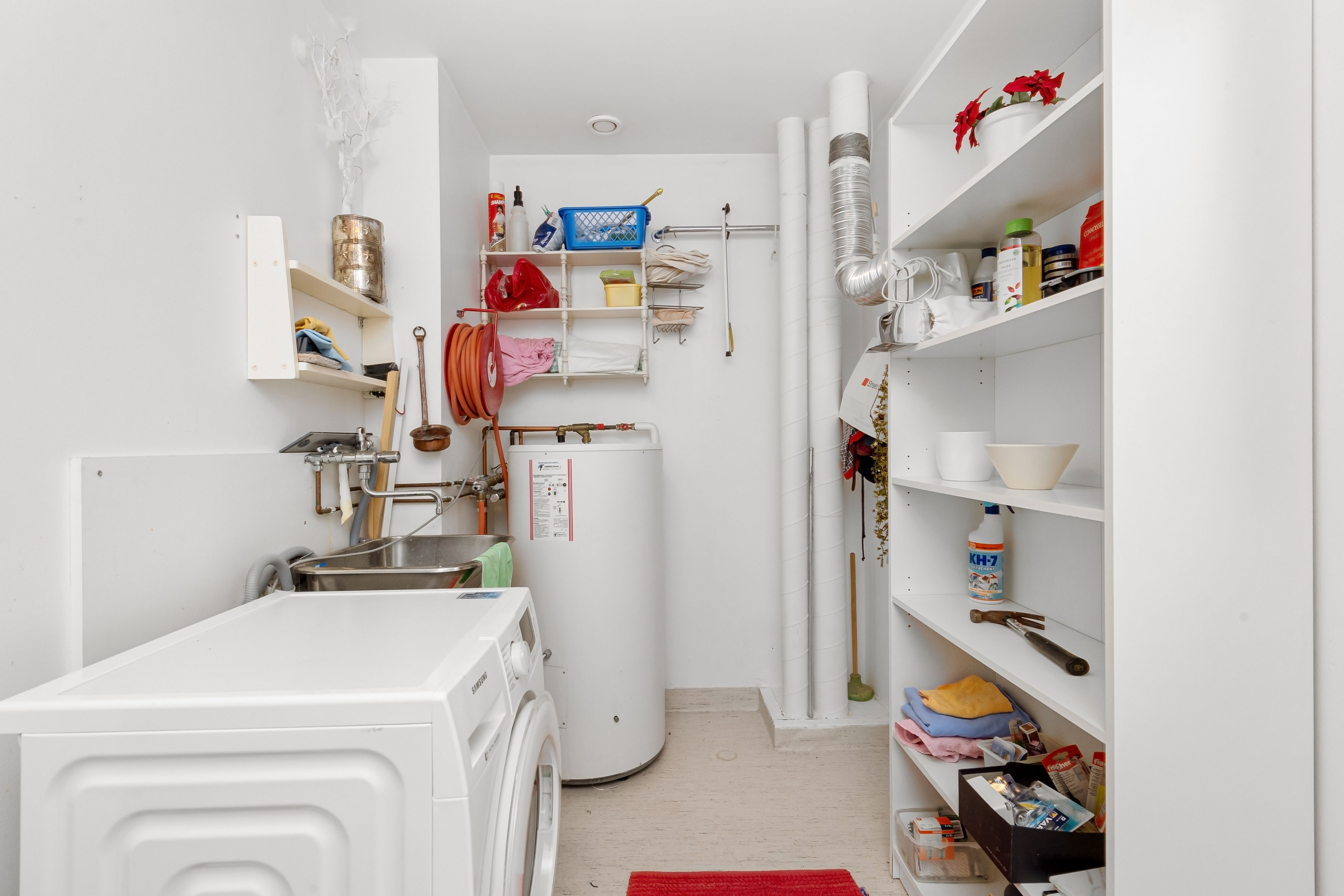 Residential utility room with water heater and plumbing equipment