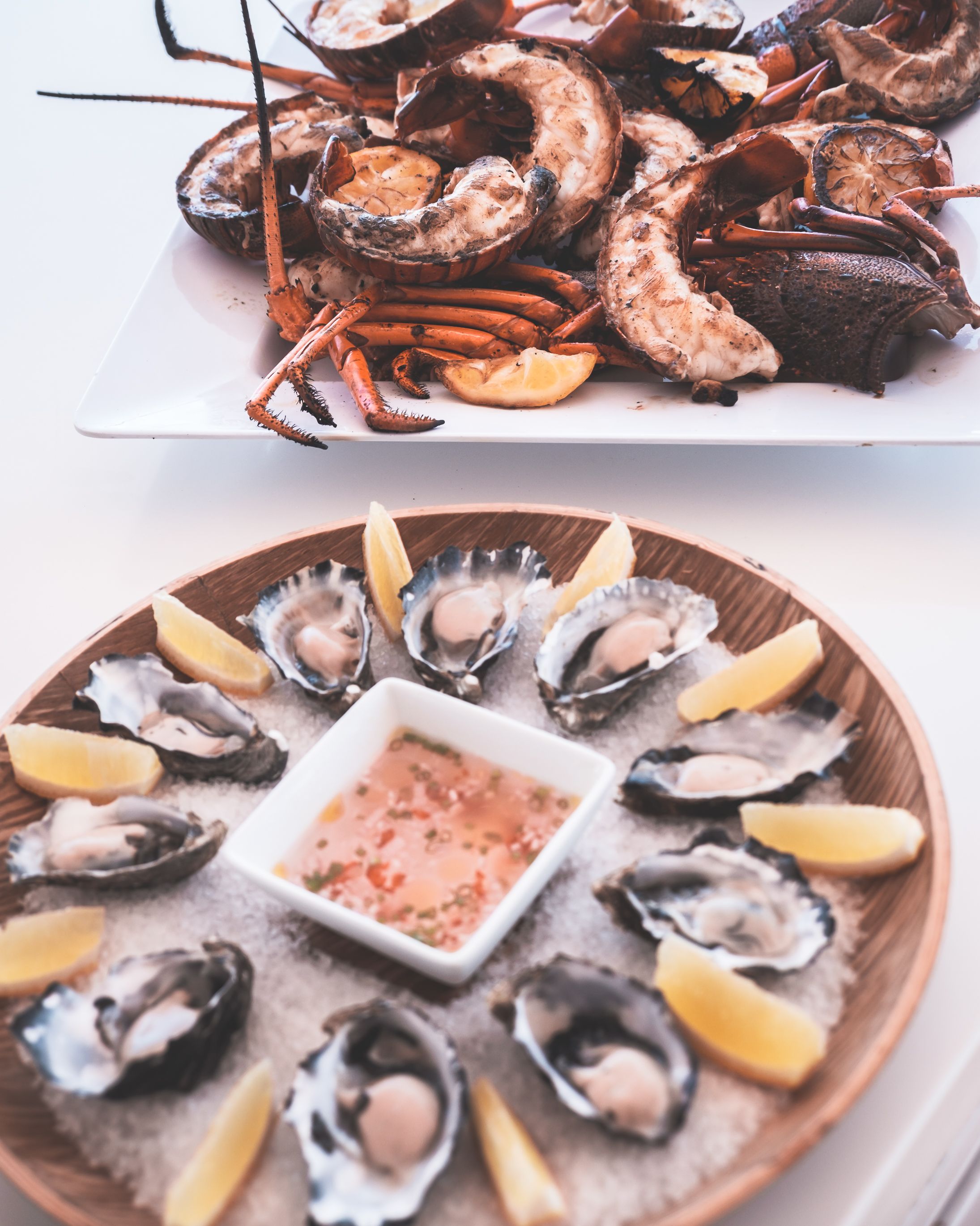 Generic restaurant seafood platter with oysters and lobster